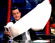 stephen colbert using a ridiculous number of paper towels; link for funny video; opens in new window
