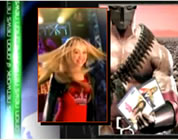 funny pop star video link; thumb of collage of Miley Cyrus and futuristic cyborg holding her CDs
