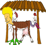 Funny cartoon of beavis as a chinese new year animal, with frog feet, goat body, and dragon tail