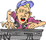 funny graphic of music deejay working at his mixing board