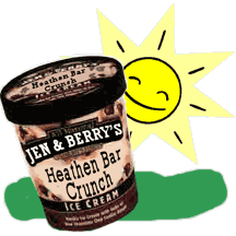 Funny picture of ice cream that says, Jen and Berry's Heathen Bar Crunch