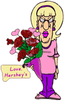 funny cartoon, older woman holding bouquet of roses