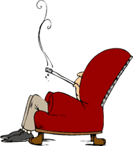 cartoon of man in easy chair smoking cigarette