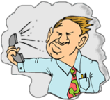 funny cartoon of man on phone dealing with telephone solicitor joke