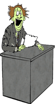 Funny cartoon of zombie newsman