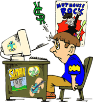 Funny picture of college student buying concert tickets online