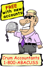 Funny cartoon of tax accountant ad, 1-800-ABACUSS