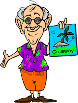 cartoon of tax cheat holding travel poster