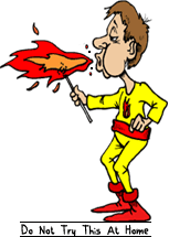 funny cartoon of man blowing flames from his mouth