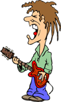 funny cartoon of rock star with really greasy hair