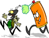 cartoon of spray can chasing cockroach