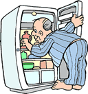 cartoon picture of man rummaging in refrigerator