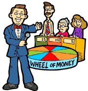 cartoon of game show - wheel of money