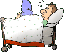 funny cartoon of little kid with present waking father up who is still trying to sleep