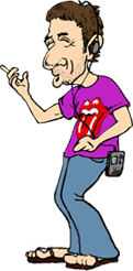 cartoon of mark, the grinning planet founder, listening to a walkman and playing air guitar