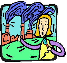 cartoon image of reporter near polluting factory