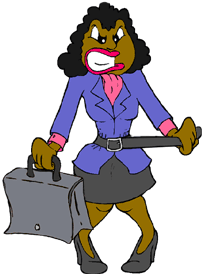 funny cartoon of well dressed business woman pulling her belt very tight, to the point where she has a pained expression on her face