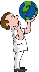cartoon image of a doctor examining the earth