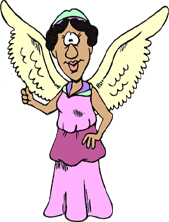 cartoon image of woman with angel's wings