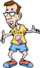 cartoon of geeky guy wearing t-shirt with jellyfish on it
