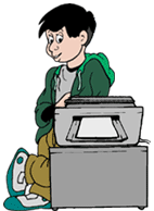 cartoon of high school student standing by photocopy machine
