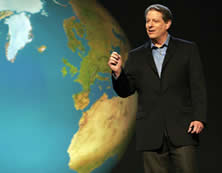 picture of Al Gore in front of large screen display of earth from space