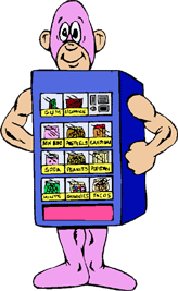 funny cartoon of superhero as a vending machine