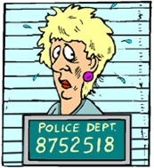 cartoon of woman getting mug shot taken