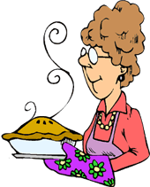 cartoon image of woman with a pie