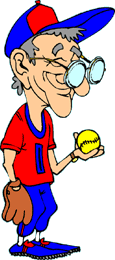 cartoon image of old-timer baseball player holding baseball