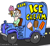 funny cartoon of jogger running from ice cream truck selling bizarre treats like spam cones