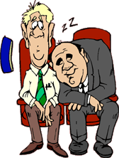 funny cartoon of man in airplane sit looking unhappy that the head of the sleeping man in the next seat is on his shoulder