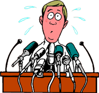 cartoon of nervous politician at lectern