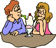 cartoon image of man and woman eating ice cream in a diner