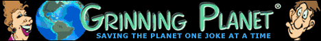 468 by 60 Grinning Planet banner, same as previous except that the words Grinning Planet dot com are in embossed green font