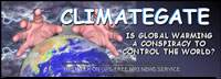 image of hands grasping planet earth; feature story is CLIMATEGATE - IS GLOBAL WARMING A CONSPIRACY TO CONTROL THE WORLD?