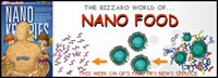 MP3 News link; image of Nano Krispies and molecular progression; text says feature story is THE BIZZARO WORLD OF NANO FOOD