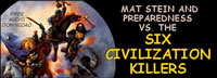 image of horsemen of the apocalypse; feature story is MAT STEIN AND PREPAREDNESS VS. THE  SIX CIVILIZATION KILLERS