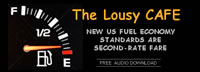 image of fuel gauge on empty; feature story is THE LOUSY CAFE - NEW US FUEL ECONOMY STANDARDS ARE SECOND-RATE FARE