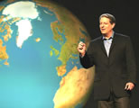 al gore next to huge photo of earth; click to see animation/video at external site; opens in new window