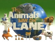 funny save the planet videos link; thumb of a group of animals hanging on different parts of a big sign that says THE ANIMALS SAVE THE PLANET