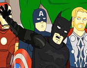 funny Batman/Avengers video link; thumb of Batman with a few of the Avenger characters