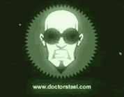 funny aliens video link; thumb of cartoon image of doctor steel