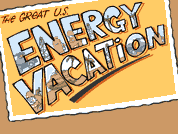 Energy Vacation graphic, looks like a postcard