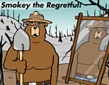 cartoon image of smokey the bear with shovel; click to go to animation page at external site; opens in new window