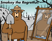 cartoon image of smokey the bear with shovel; click to go to animation page at external site; opens in new window