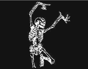 Web Bots predictions / Clif High interviews link; Half Past Human logo - dancing skeleton