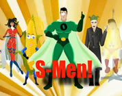 funny science parody link; thumb of S-men, fake superheroes