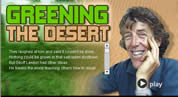 Greening the Desert graphic, with photo of Geoff Lawton