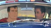 Jerry Seinfeld and superman in car; click to see video on Jib-Jab